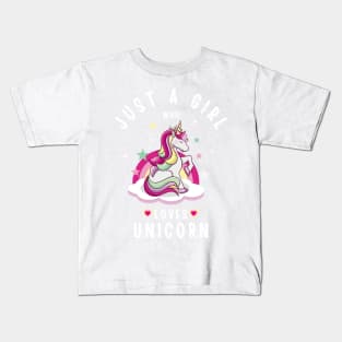 Just A Girl Who Loves Unicorn beautiful Unicorn With Herts and Stars Kids T-Shirt